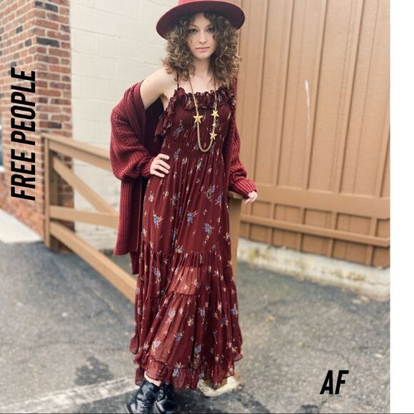 FREE PEOPLE CLOUD NINE MAXI DRESS IN WINE SIZE XS - Picture 1 of 12